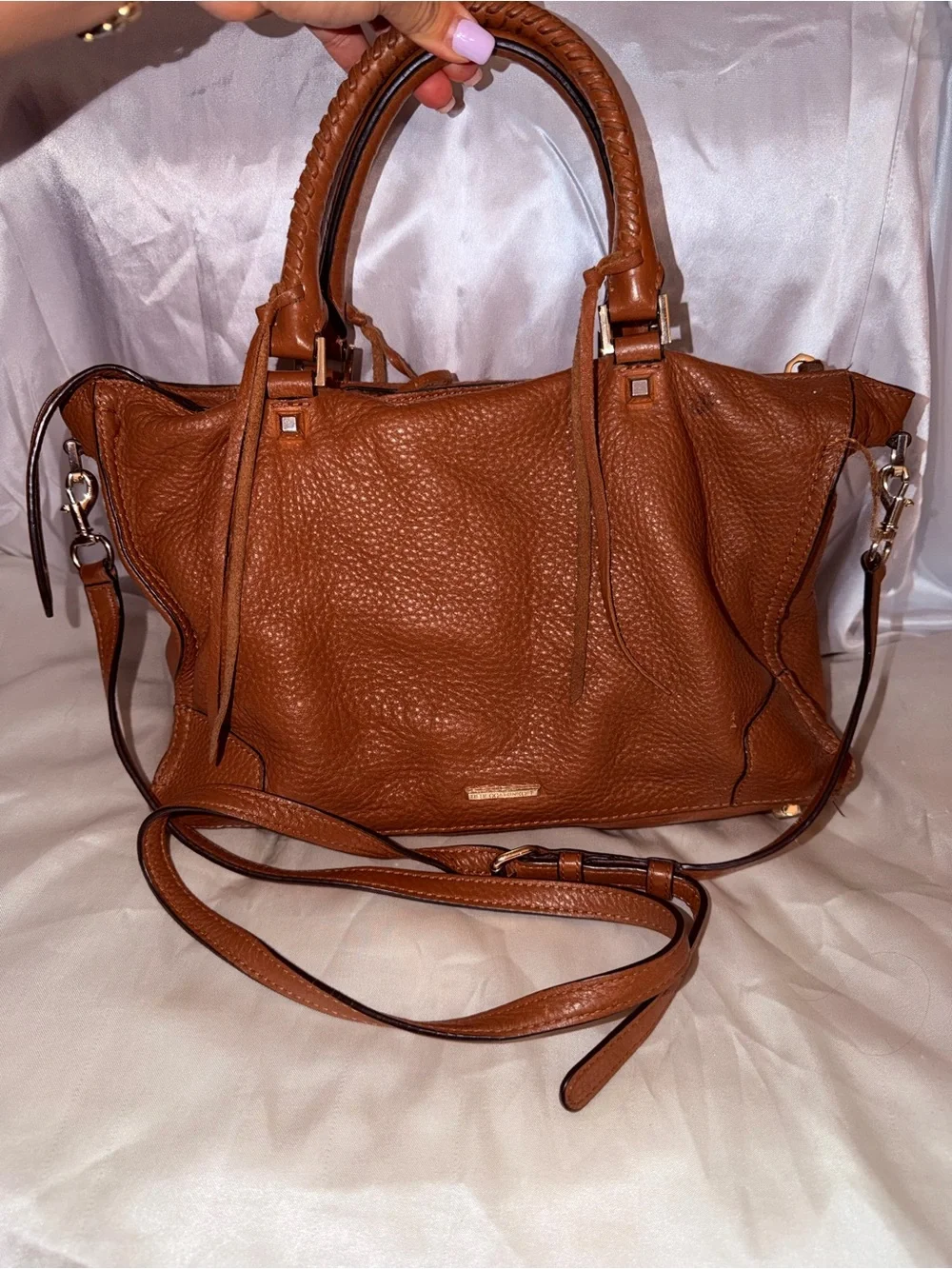 Rebecca Minkoff Cognac Pebbled Leather Satchel with Shoulder Strap